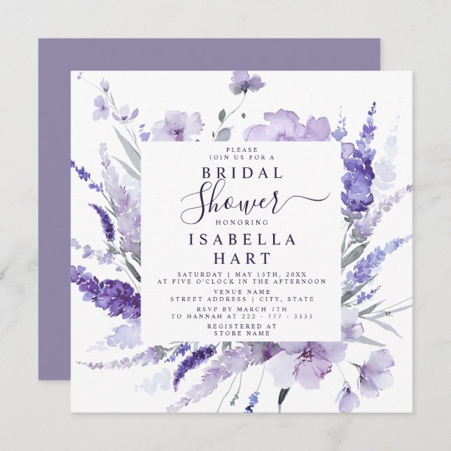 Lavender Bridal Shower Floral Botanical Elegant  Invitation (Front/Back)