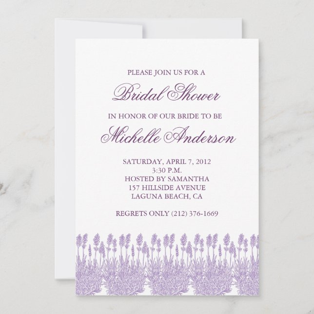 Lavender Bridal Shower Invitation (Front)