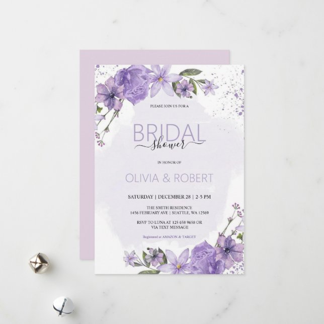  Lavender Bridal Shower Invitation (Front/Back In Situ)