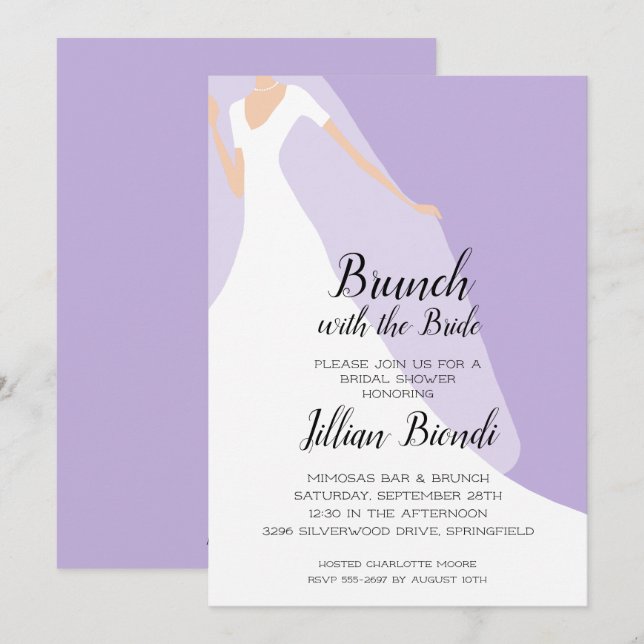 Lavender Bridal Shower Invitations Gown and Veil (Front/Back)
