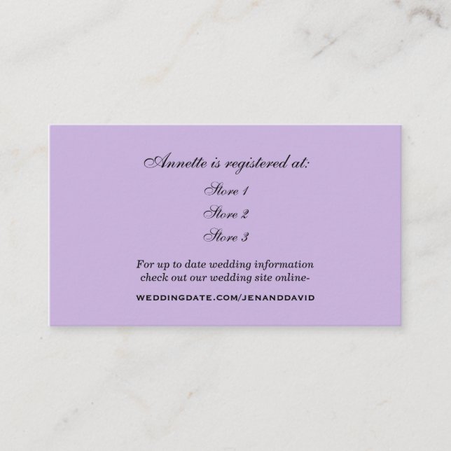 Lavender Bridal Shower Registry Card (Front)