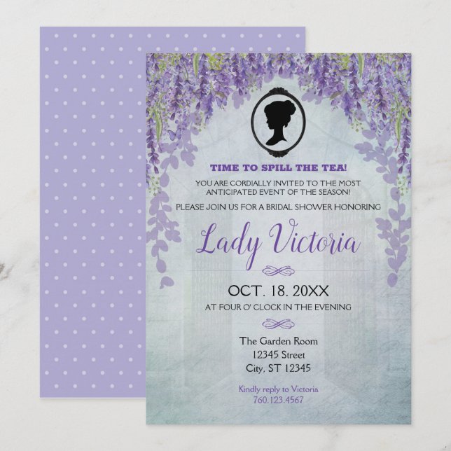Lavender Bridal Shower Tea Party Invitation (Front/Back)