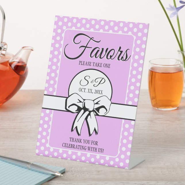 Lavender Bridal Shower White Polka Dots and Bows  Pedestal Sign (In SItu)