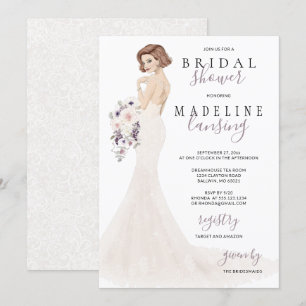 Lavender Bride in Lace Bridal Shower Invitation