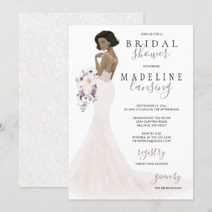 Lavender Bride in Lace Gown Bridal Shower Invitation