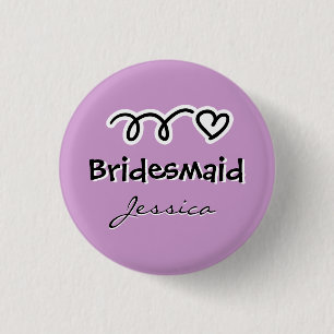 Lavender bridesmaid buttons personalised with name