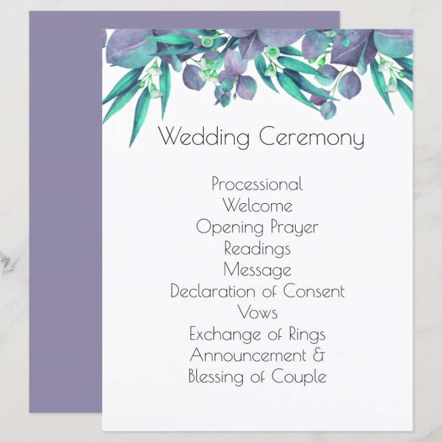 Lavender & Bright Green Botanical Wedding Program (Front/Back)