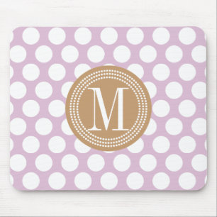 Lavender & Brown Big Polka Dots Monogrammed Mouse Mat