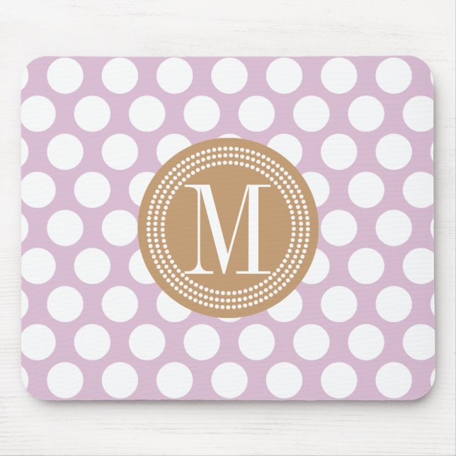 Lavender & Brown Big Polka Dots Monogrammed Mouse Mat (Front)