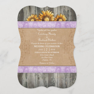 Lavender Brown Rustic Sunflower Wedding Invite