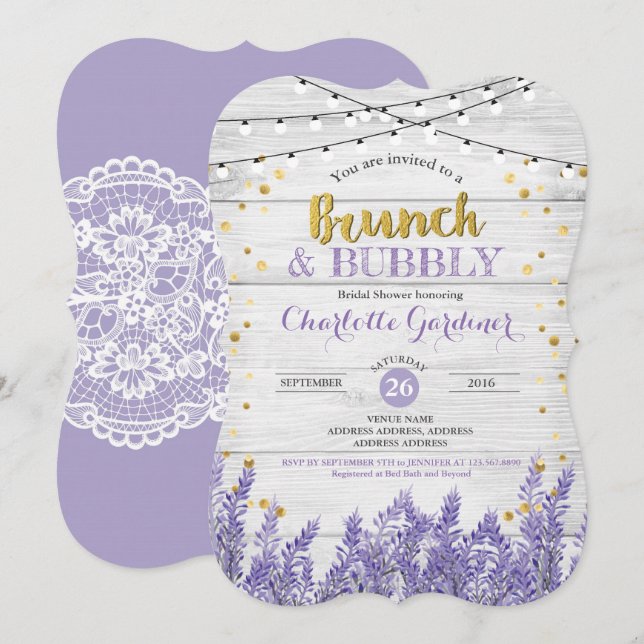 Lavender brunch & bubbly bridal shower invitation (Front/Back)