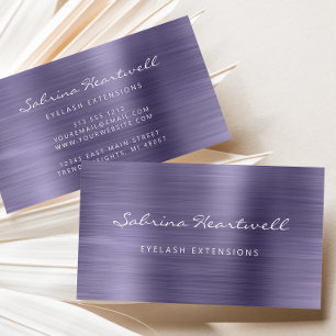 Lavender Brushed Metal Script Makeup Artist Busine Business Card