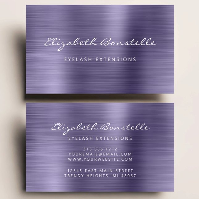Lavender Brushed Metal Script Makeup Artist Busine Business Card (Creator Uploaded)