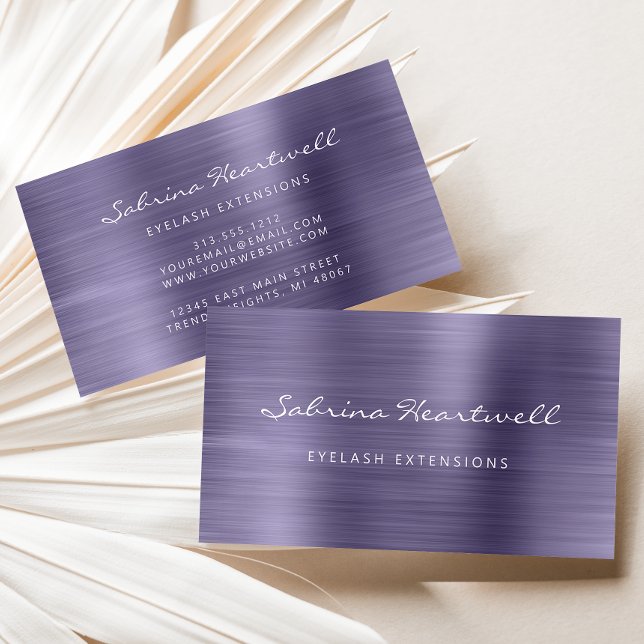 Lavender Brushed Metal Script Makeup Artist Busine Business Card (Creator Uploaded)