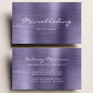 Lavender Brushed Metal Script Microblading Business Card