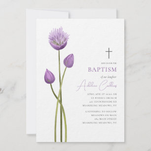 Lavender Bubble Flower Blooms Minimalist Baptism Invitation