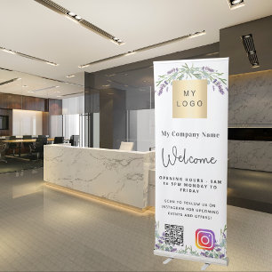 Lavender business logo opening hours QR Instagram Retractable Banner