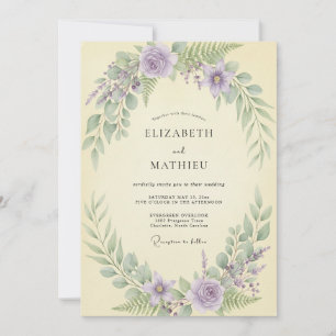 Lavender Buttercream Leafy Wedding Invitation