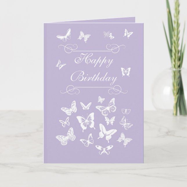 Lavender Butterflies Happy Birthday Card (Front)