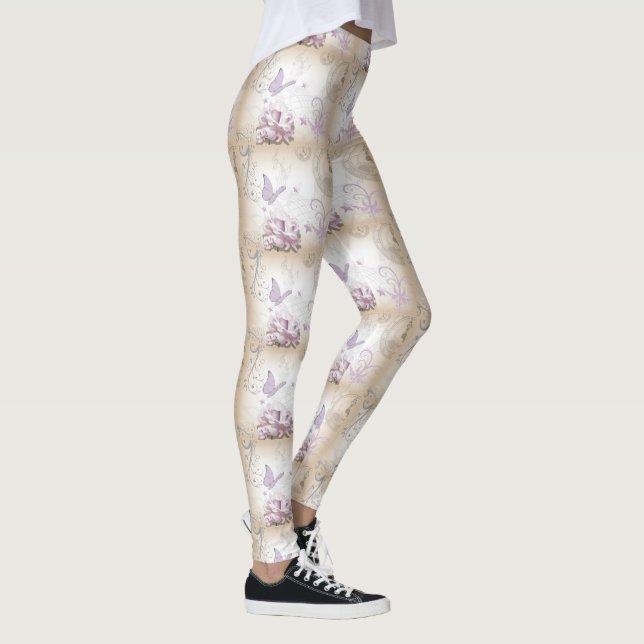 Lavender Butterflies, Music Staffs, and Clocks Leggings (Right)
