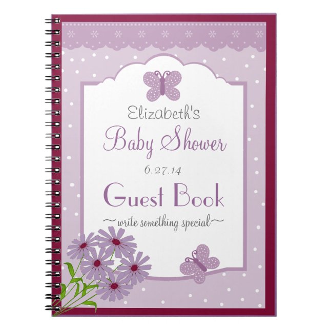 Lavender Butterfly-Baby Shower Guest Book- Notebook (Front)