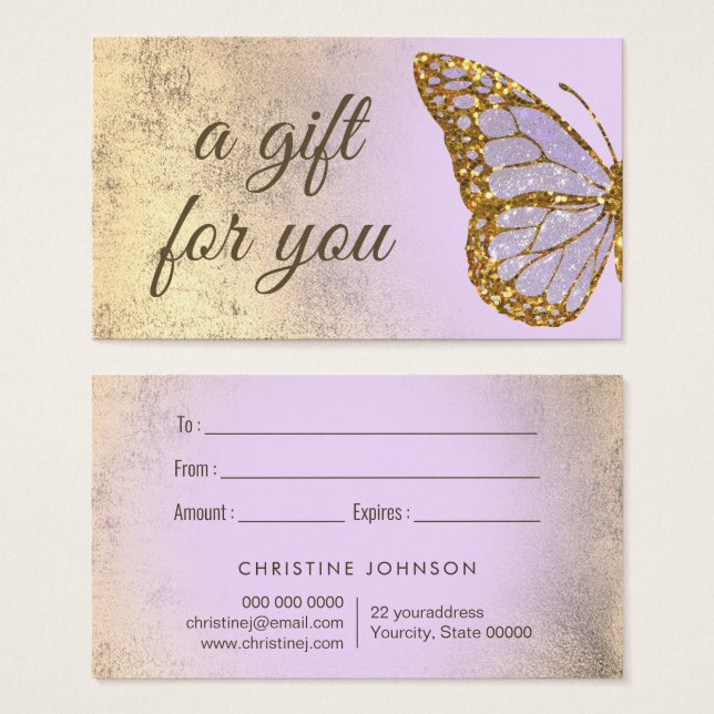lavender butterfly design gift card (Front & Back)