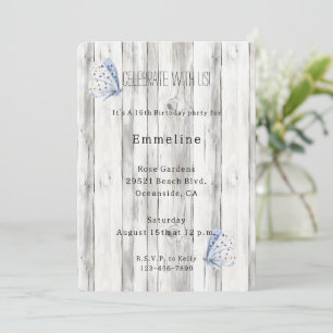 Lavender Butterfly Dreams Faux Wood Birthday Invitation