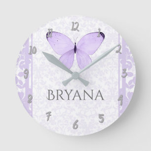 Lavender Butterfly Nursery Room Personalised Round Clock