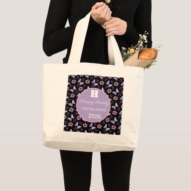 Lavender Butterfly & Pink Floral Seamless Pattern Large Tote Bag (Front (Product))