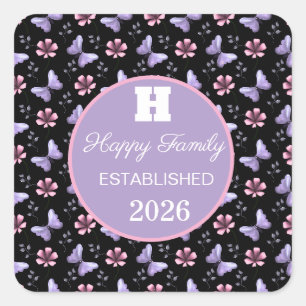 Lavender Butterfly & Pink Floral Seamless Pattern Square Sticker