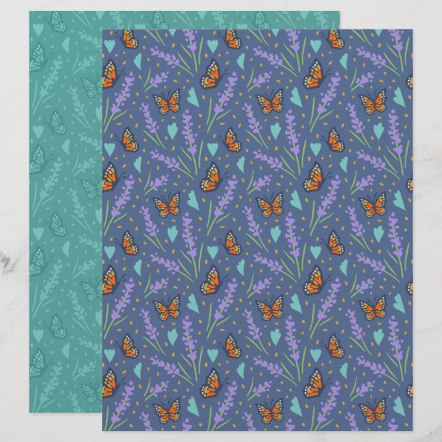 Lavender Butterfly Scrapbook Paper (Front/Back)