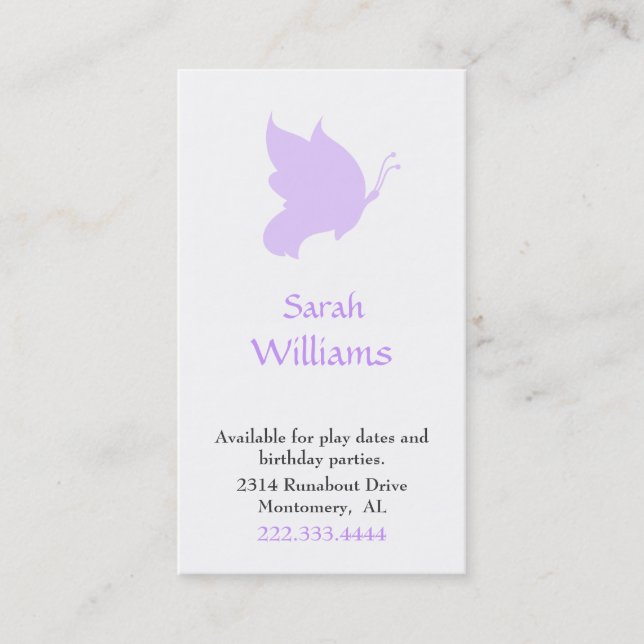 Lavender Butterfly Silhouette Play Date Card (Front)