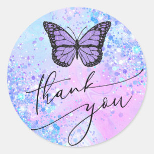lavender butterfly thank you classic round sticker