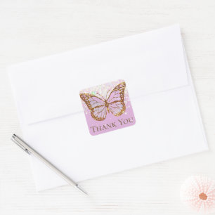 lavender butterfly thank you classic round sticker