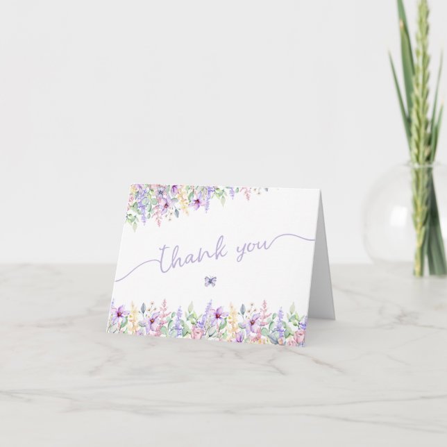 Lavender Butterfly Wildflower Garden Brunch Thank You Card (Front)
