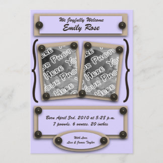 Lavender Buttons & Brackets Birth Announcement