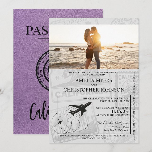 Lavender California Passport Wedding Invitation (Front/Back)
