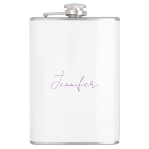 Lavender Calligraphy Elegant Plain Simple Name Hip Flask
