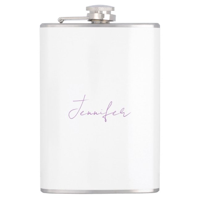 Lavender Calligraphy Elegant Plain Simple Name Hip Flask (Front)