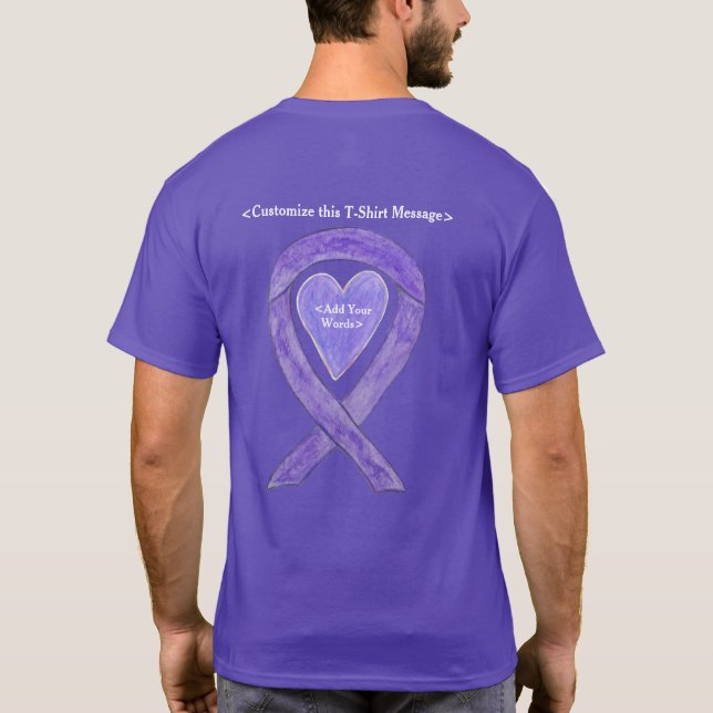 Lavender Cancer Awareness Ribbon Heart Art Shirt (Back)