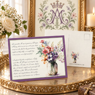 Lavender Catholic Memorare Prayer to Virgin Mary Postcard