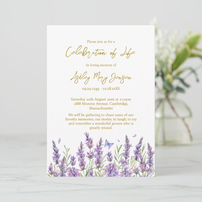 Lavender Celebration of Life Funeral Invitation (Standing Front)