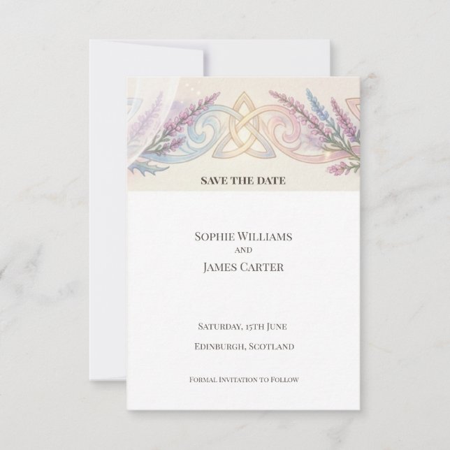 Lavender Celtic Botanical Save the Date Card (Front)