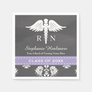 Lavender Chalkboard Caduceus Nurse Graduation Napkin