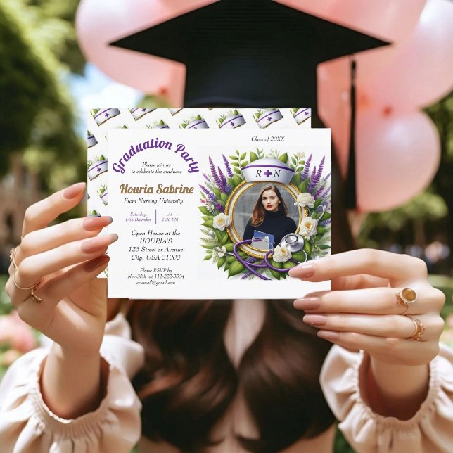 Lavender & Chamomile Nurse Graduation invitation Postcard (Creator Uploaded)