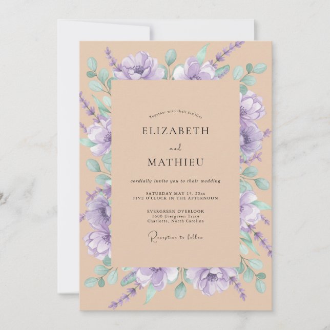 Lavender Champagne Botanical Floral Wedding Invitation (Front)
