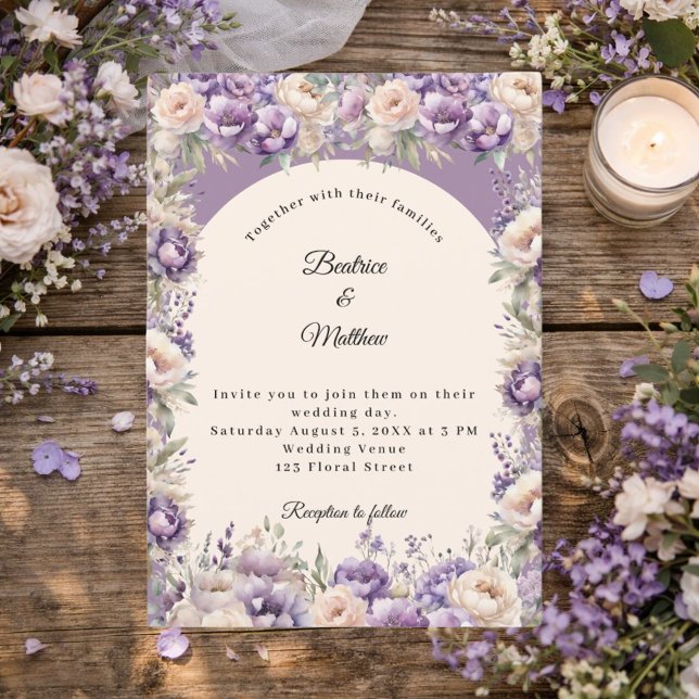Lavender champagne cream floral arch wedding  invitation (Creator Uploaded)