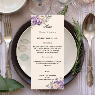 Lavender champagne cream floral wedding menu
