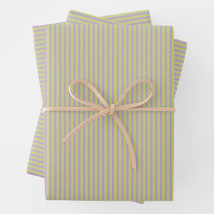 Lavender Chartreuse Preppy Retro Stripe Pattern Wrapping Paper Sheet