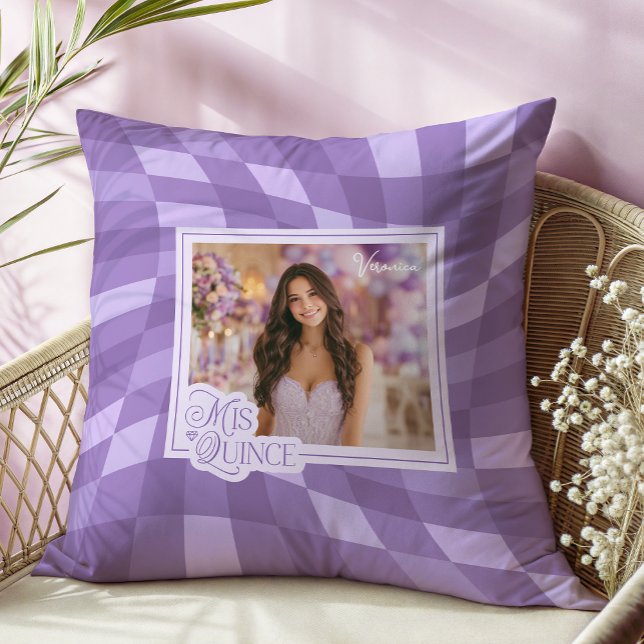 Lavender Chequerboard Photo Quinceanera Keepsake Cushion (Shown on a 16" x 16" pillow)